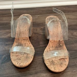 Target Mix no. 6 cork 2 inch block heels with clear straps